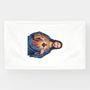 Heilig Hart Vintage Gravure Religieus Vector De Spandoek