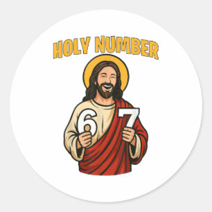 Heilig nummer 67 christelijk 6 7 meme mannen vrouw ronde sticker