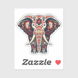 Heilig Olifant Totem - Rood & Marineblauw Bloemwer Sticker
