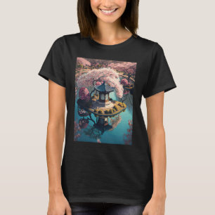 Heiligdom aan een vijver in een Japanse tuin Kerse T-shirt