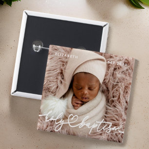 Heilige Baptisme Modern Elegant Chic Heart Baby Fo Vierkante Button 5,1 Cm