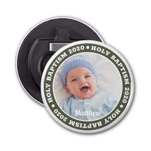Heilige Baptisme Simple Moderne Custom Photo Button Flesopener (Voorkant)