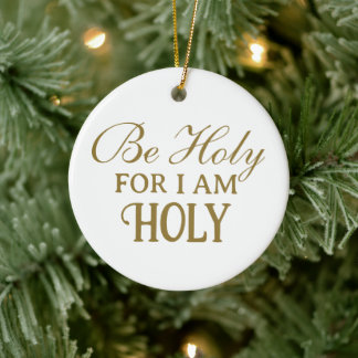 Heilige Bijbelvers Wit en Goud Eenvoudig Christeli Keramisch Ornament