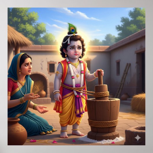 Heilige Blauw Traditionele Damodara Bala Krishna Poster (Voorkant)