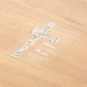 Heilige bloemenkruis doop acryl uitnodigingen (Laagn)