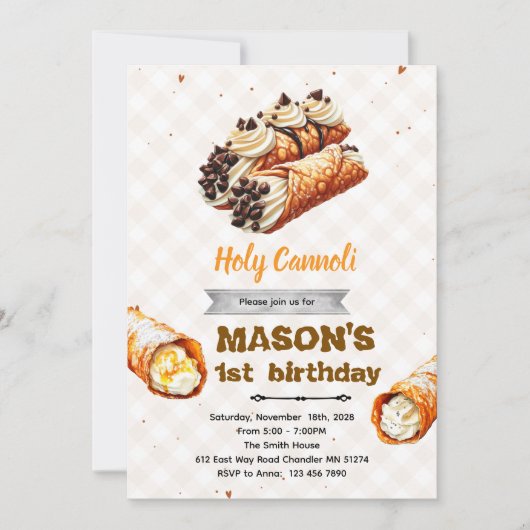 Heilige Cannoli verjaardagsfeest uitnodiging (Voorkant)