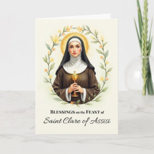 Heilige Clare van Assisi Feestdag Zegeningen Bloem Kaart
