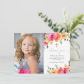 Heilige Communie Doop heldere bloemen dank u Kaart (Staand voorkant)