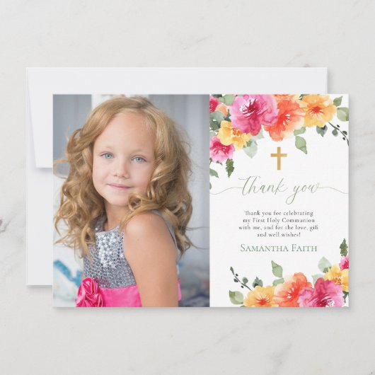 Heilige Communie Doop heldere bloemen dank u Kaart (Voorkant)