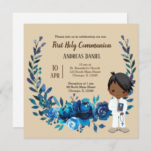 Heilige Communieblauwe baard Kaart (Voorkant / Achterkant)