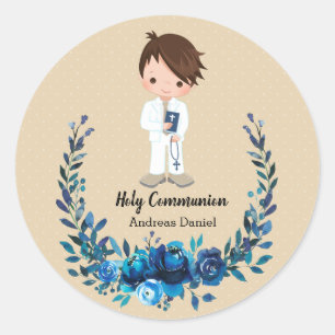 Heilige Communieblauwe baard Ronde Sticker