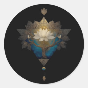 HEILIGE CONVERGENTIE   ALCHEMISCH LOTUSSYMBOL RONDE STICKER