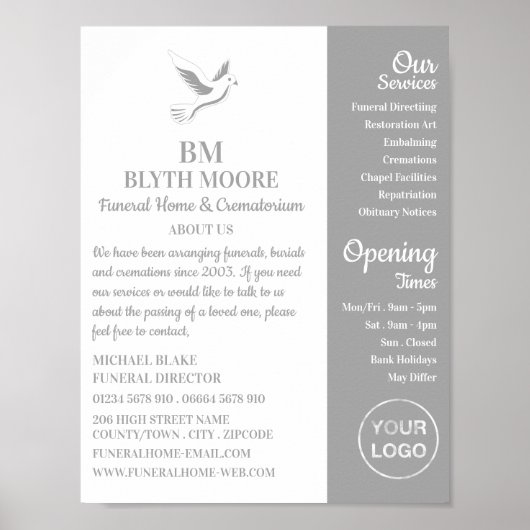 Heilige Dove, Funeral Home, Directors Poster (Voorkant)