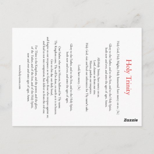 Heilige Drievuldigheid Gebed Kaart (Achterkant)