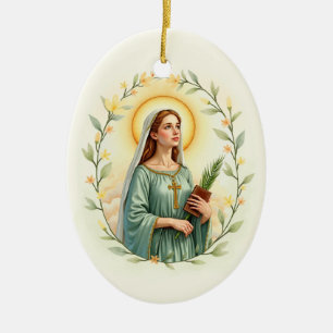 Heilige Dymphna Katholieke Gebedskaart Keramisch Ornament