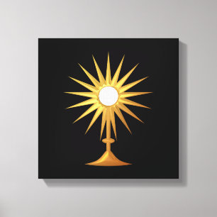 Heilige Eucharist in gouden monstrantie Canvas Afdruk