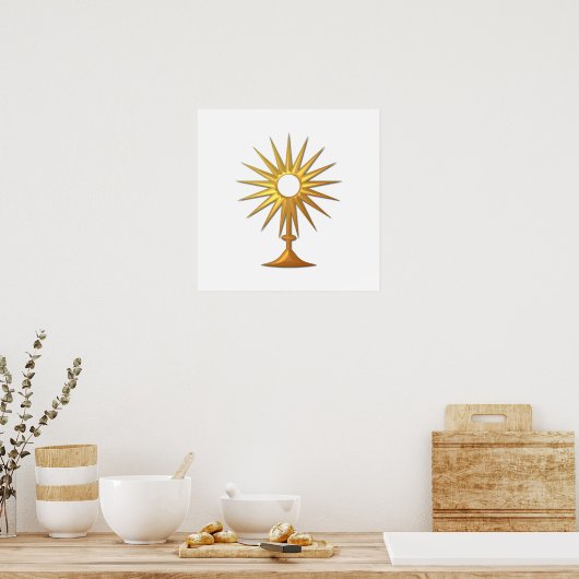 Heilige Eucharist in gouden monstrantie Poster (Keuken)