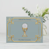Heilige Eucharistie Kelk Goud Lijst Uitnodiging (Staand voorkant)