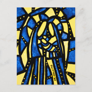 Heilige Familie Abstract Kerstfeest Blauw Geel Feestdagenkaart