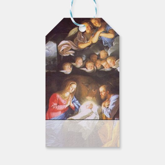 Heilige Familie Geboorte Met Engelen Kerst Cadeaulabel (Achterkant)