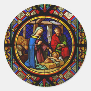 Heilige Familie "Glas in lood" Ronde Sticker