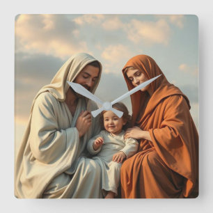 Heilige Familie, Jezus, Maria en Joseph Clock Vierkante Klok