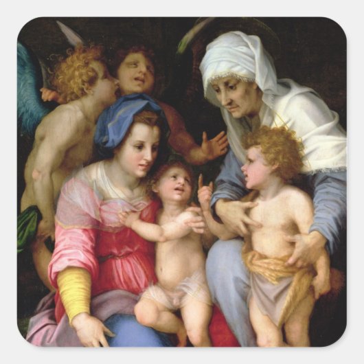 Heilige Familie met Angels, c.1515-16 (olie op het Vierkante Sticker (Voorkant)