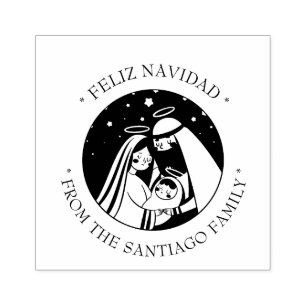 Heilige Familie Religieuze Kerstmis Spaans Rubberstempel