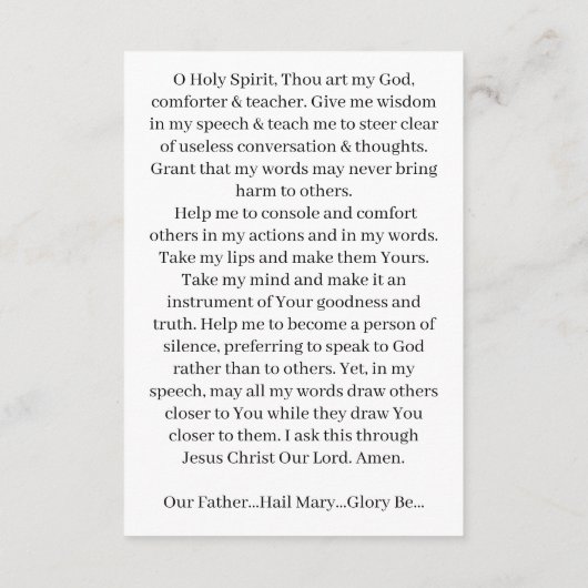 Heilige Geest Controle van spraak Gebed Kaart (Achterkant)