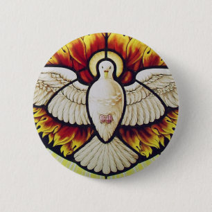 Heilige Geest duif glas in lood Ronde Button 5,7 Cm