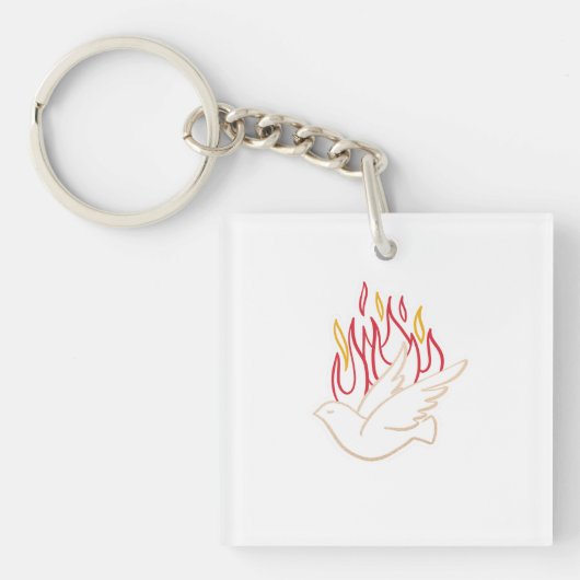 Heilige Geest - Illustratie van de Dove en de Flam Sleutelhanger (voorkant)