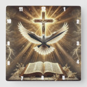 Heilige Geest Kruis Bijbelduif Vierkante Klok (Voorkant)