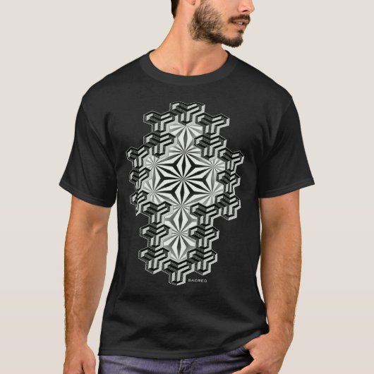Heilige Geometrie Hexagon Dotwork Mandala Cluster T-shirt (Voorkant)
