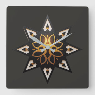 🌟Heilige Geometrie Mandala – Tijdloze Gouden Ster Vierkante Klok