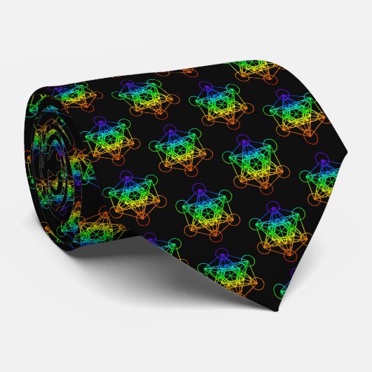 Heilige Geometrie Metatron's Cube in regenboogkleu Stropdas (Opgerold)