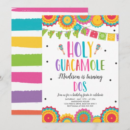 Heilige Guacamole Dos 2e Verjaardag Cactus Fiesta  Kaart (Voorkant / Achterkant)