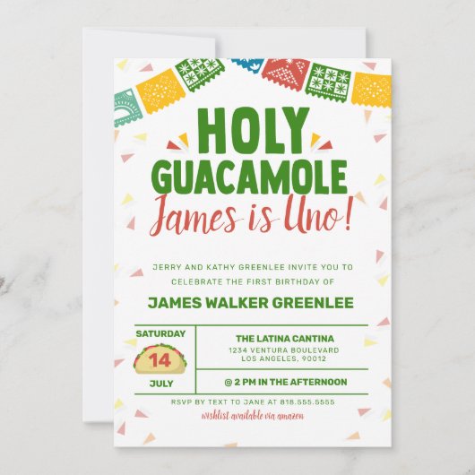 Heilige Guacamole First Birthday Fiesta Kaart (Voorkant)