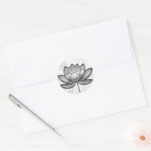 Heilige hand getrokken lotusbloem, waterleliebloem ronde sticker