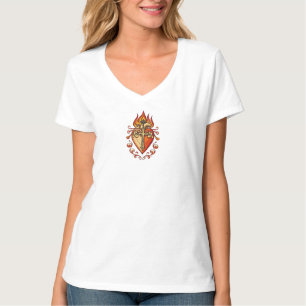 Heilige Hart Katholieke V-hals T-shirt voor vrouwe