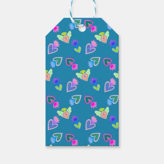 Heilige Harten Folk Art Cadeaulabel (Voorkant)