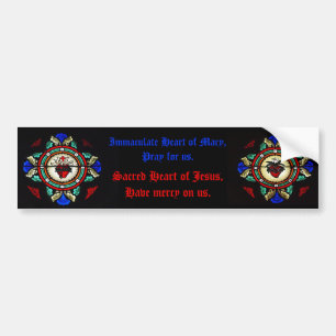Heilige harten van Jezus en Mary Glas in lood Bump Bumpersticker