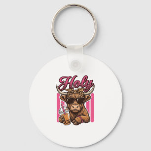 Heilige Highland Koe Vintage Boba Thee Shirt Ontwe Sleutelhanger