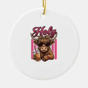 Heilige Hooglandkoe Vintage Boba-thee Shirt Ontwer Keramisch Ornament