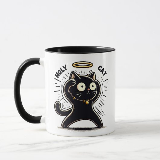 Heilige Kat - Alert Zwarte Kat met Halo Funny Mok (Links)