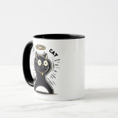 Heilige Kat - Alert Zwarte Kat met Halo Funny Mok (Voorkant links)