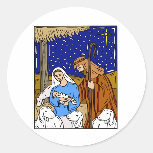 Heilige Kerstmis Ronde Sticker (Voorkant)