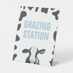 Heilige Koe 1e Verjaardag Grazing Station Voedsel Reclamebord Met Voetstuk