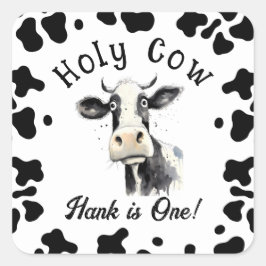 Heilige Koe 1e Verjaardag Waterverf Vierkante Sticker