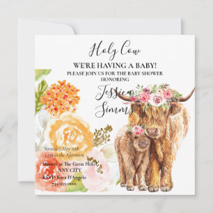 Heilige Koe Baby shower Boho Highland Kalveruitnod Kaart