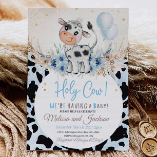 Heilige Koe Baby Shower Uitnodiging Jongen Koe Boh